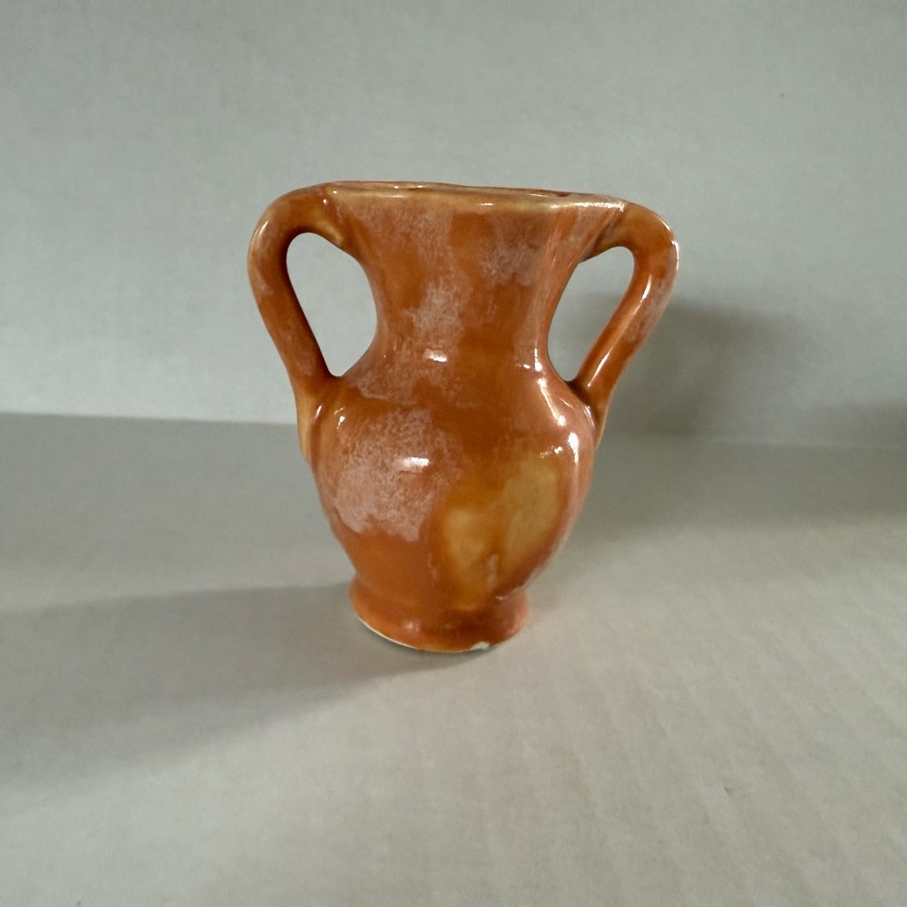 Handcrafted Orange Ceramic Double-Handled Vase